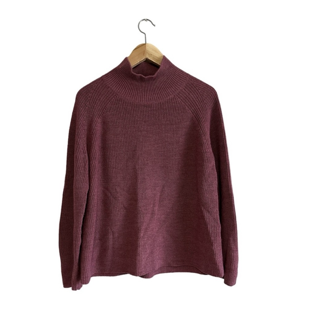 Eileen Fisher Dark Purple Extra Fine Merino Wool TurtleNeck Sweater Size